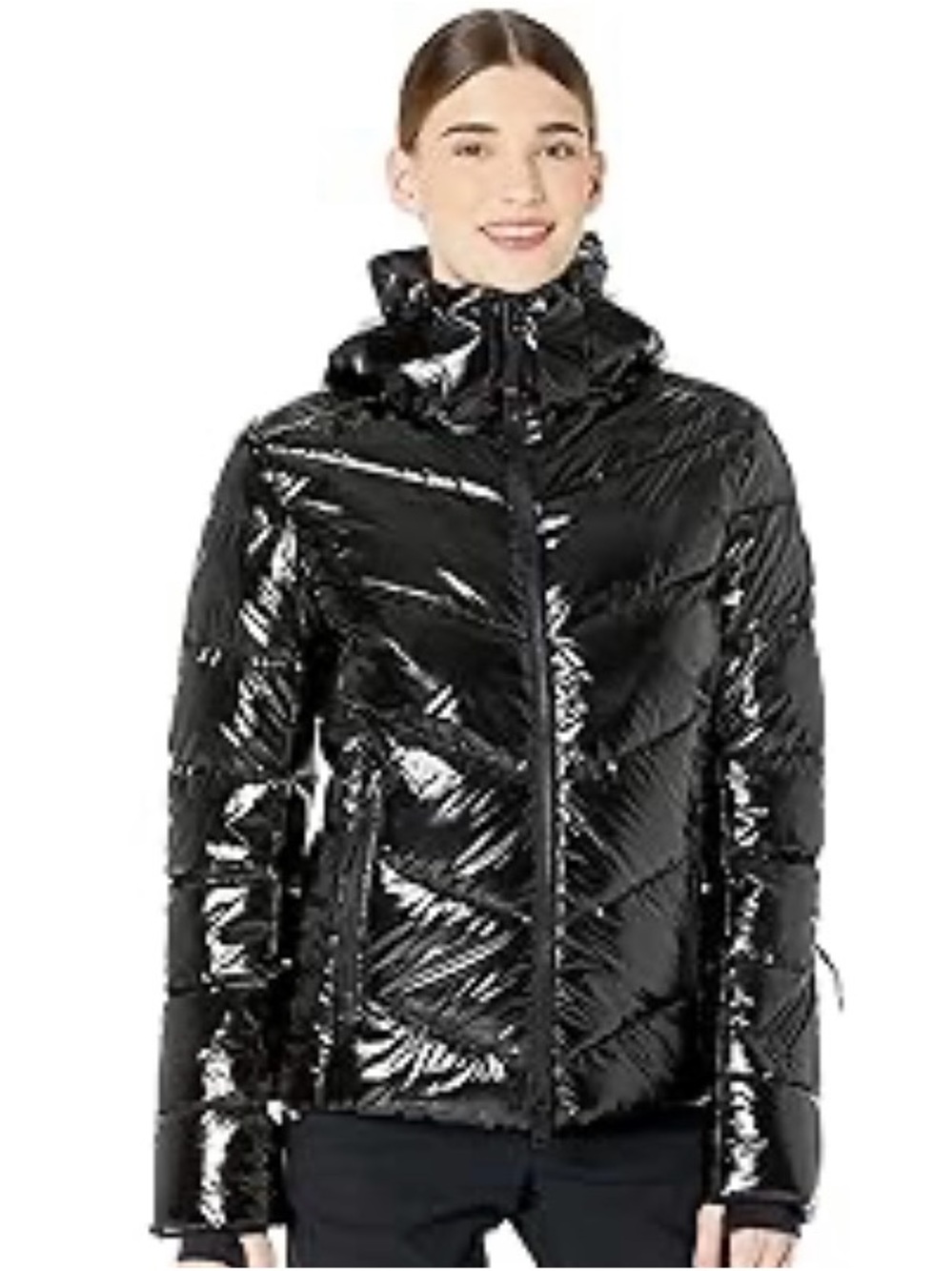 Bonger Fire+Ice Women's Black Gloss Quilted Puffer Jacket with High Collar